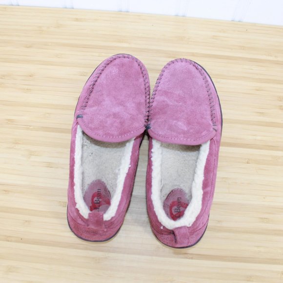LL BEAN Women's Pink Suede Sherpa Lined Mountain Moccasin Slippers Size 9 M - Picture 6 of 9